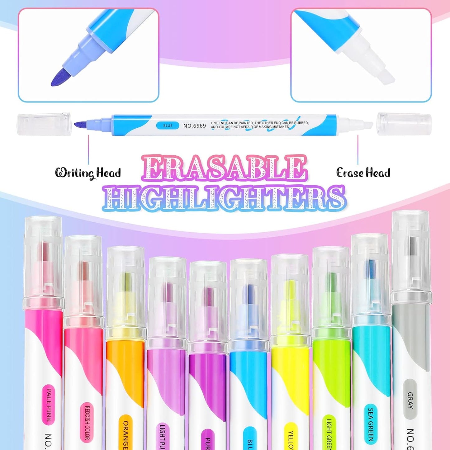 Zhehao 20 Pcs Erasable Highlighters, Smooth Writing Double Head Highlighter for School Office Back to School Supplies Occ Shoebox Gifts