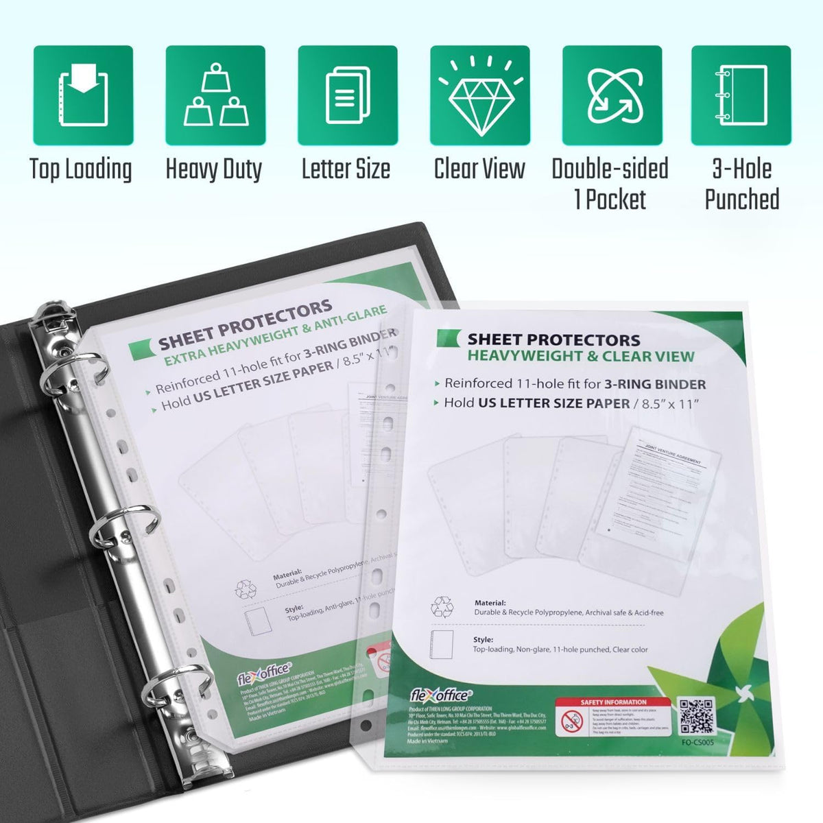 500 Pack, 8.5 x11 Clear Sheet Protectors, Page Protectors Heavy Duty for 3 Ring Binder, Top Loading Plastic Sleeves