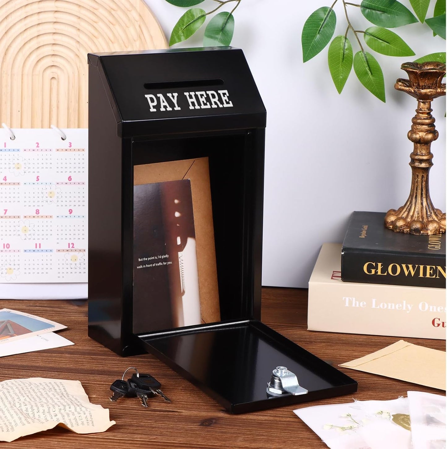 Metal Donation Box Collection Safe Suggestion Box with Lock Wall Mounted Mailbox Delivery Ballot Case Key Drop Case for Home Office Outdoor Door (Balck, 10.24 x 5.71 x 2.95 Inch)