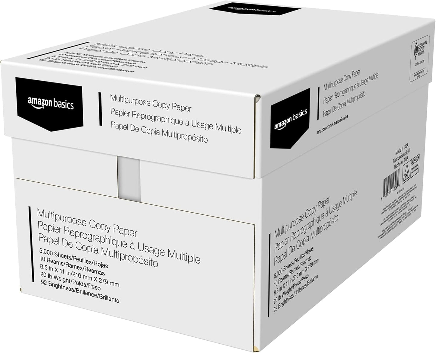 Amazon Basics Multipurpose Copy Printer Paper, 20 lb, 8.5 x 11 Inches, 10 Reams (5,000 Sheets), 92 Bright, White