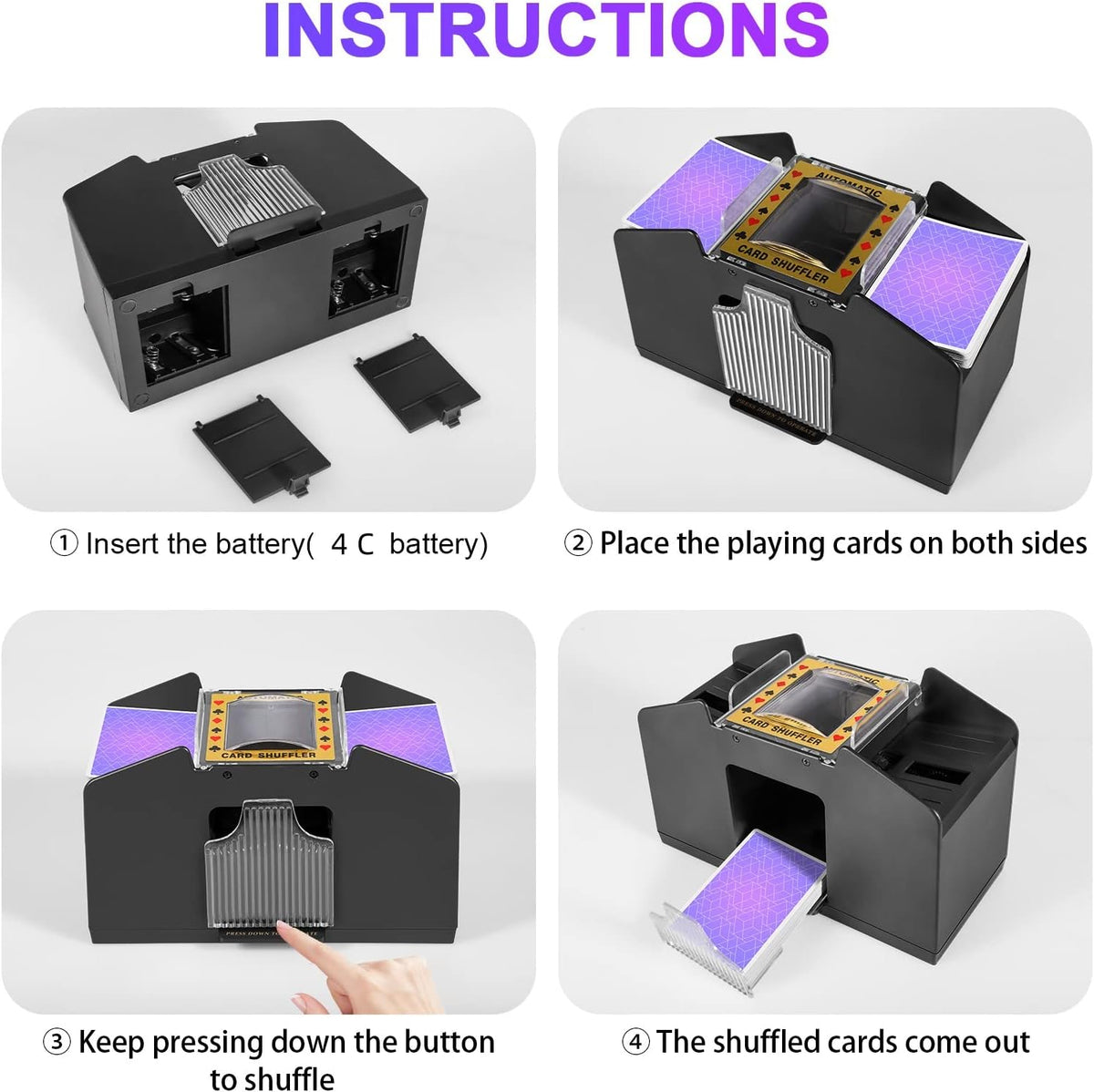 Automatic Card Shuffler 2/1/4/6 Deck,Battery-Operated Electric UNO Poker Shuffler,Playing Card Shuffler for Home Card Game,Travel