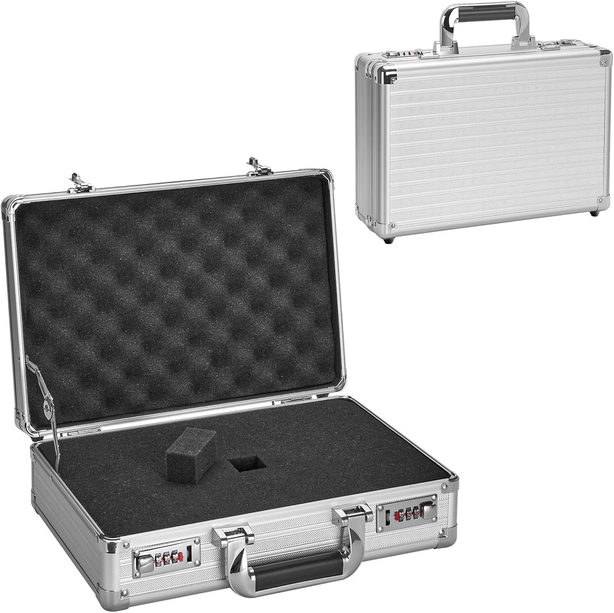 Combination Lock Box - Locking Storage Case with Customizable Foam, 14.2" Portable Lockable Case for Personal Items, Valuables, Documents, Briefcase for Jewelry, Cash, Medications, Silver