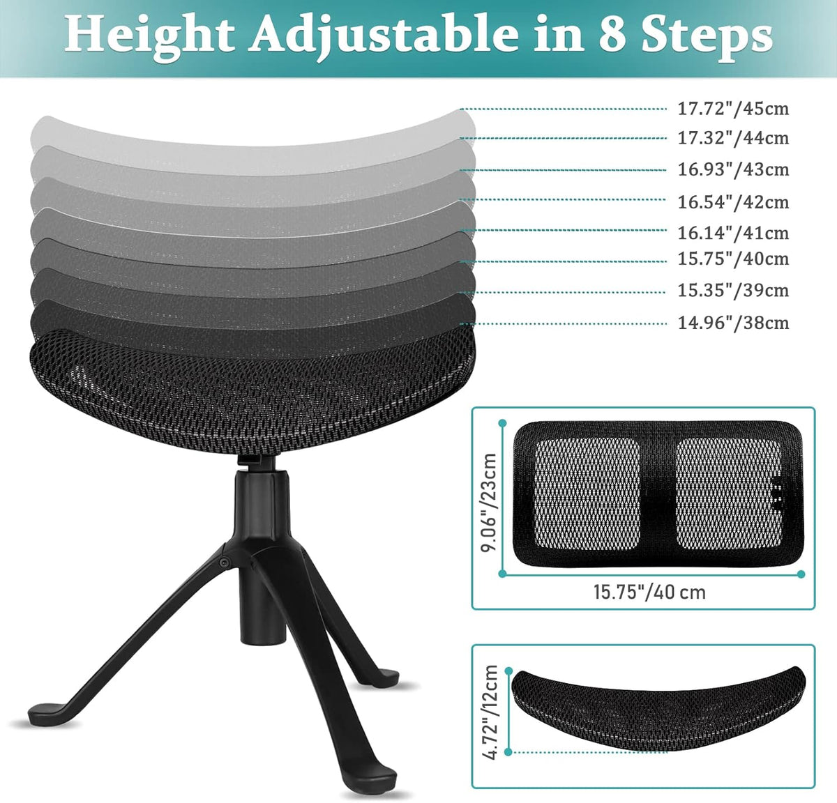 Footrest for Desk Adjustable Height 2-in-1 Function Rotatable Ergonomic Under Desk Footrest Ottoman Stool Rolling Leg Rest for Home Office (Black)