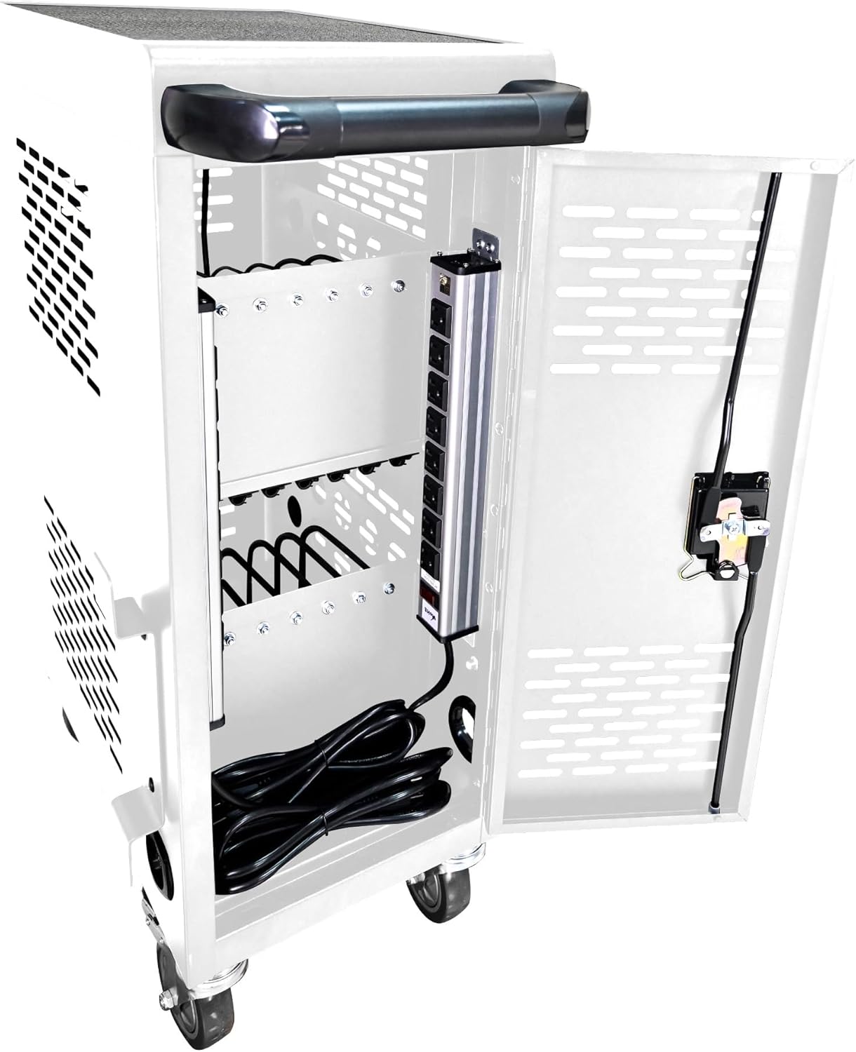 16 Device Charging Cart, Laptop and Tablet Storage Cart, Holds Up to 14" with Cord Management, Front and Rear Access Locking, Desktop Charging and Storage Cabinet for Classroom or Office.White