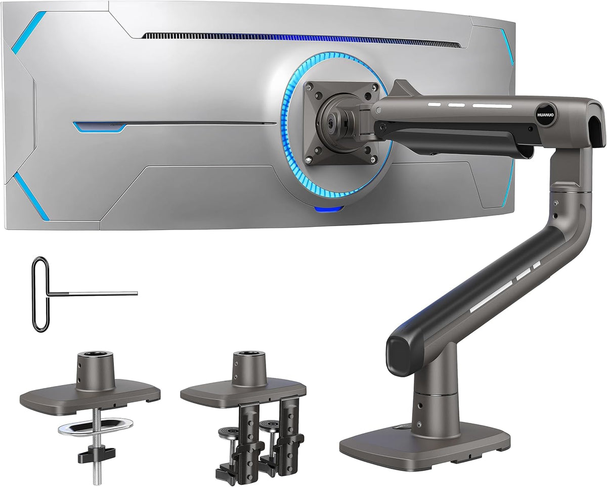 HUANUO TitanLift™ Heavy Duty Monitor Arm for Ultrawide Screens up to 49", Holds 40 lbs, Aluminum Ultrawide Screen Desk Mount, Fully Adjustable Single Monitor Mount with Dual C-Clamp, Max VESA 100x100
