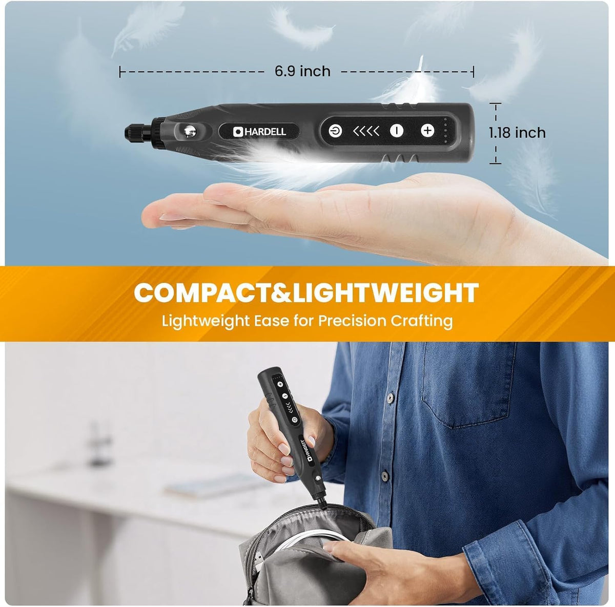 HARDELL Mini Cordless Rotary Tool 4V, 5-Speed Rotary Tool with LED Light, 2000mAh Battery, Multifunctional Carving Tool Cordless Kit for Sanding, Polishing, Drilling, Small DIY Projects