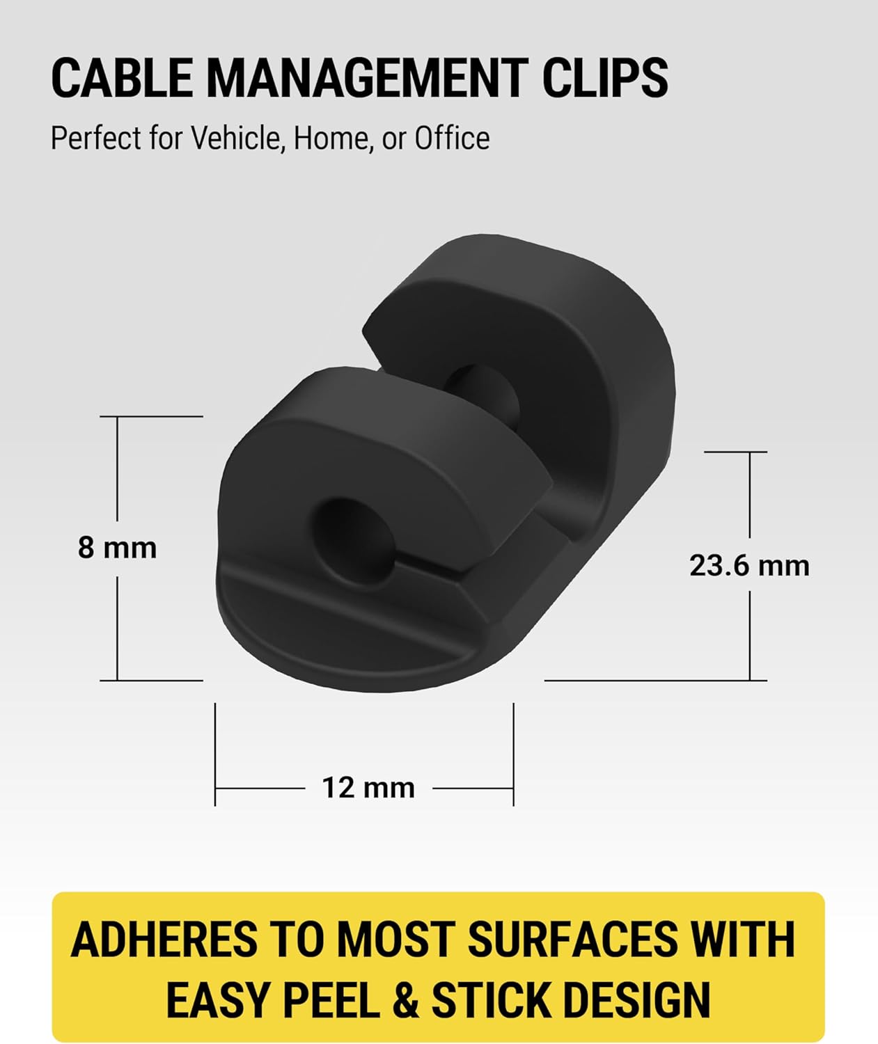 Scosche CMAA2-6PKRP 6 Pack Adhesive Cable Management Clip Kit, Cord Organizer, Wire Holder for Desk, Nightstand, Phone Charger, Computer, Home, Office, Car, Black