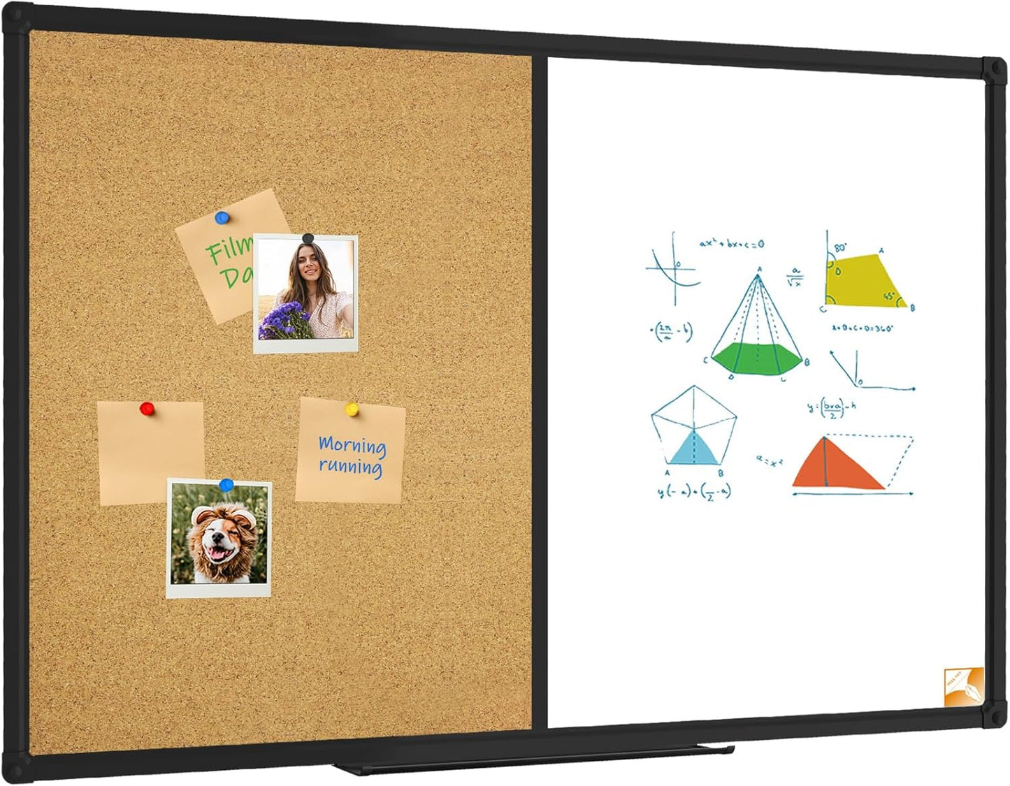XBoard Magnetic whiteboard 36 x 24 - Combo Whiteboard Dry Erase Board/Cork Board, Magnetic White Board + Corkboard with Black Aluminum Frame, Colorful Push Pins & Marker Tray Included