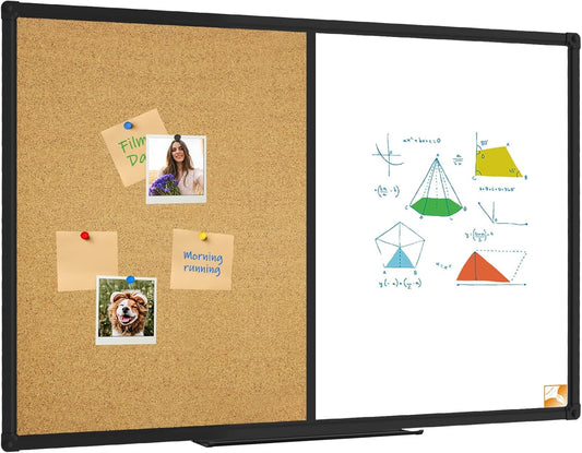 XBoard Magnetic whiteboard 36 x 24 - Combo Whiteboard Dry Erase Board/Cork Board, Magnetic White Board + Corkboard with Black Aluminum Frame, Colorful Push Pins & Marker Tray Included