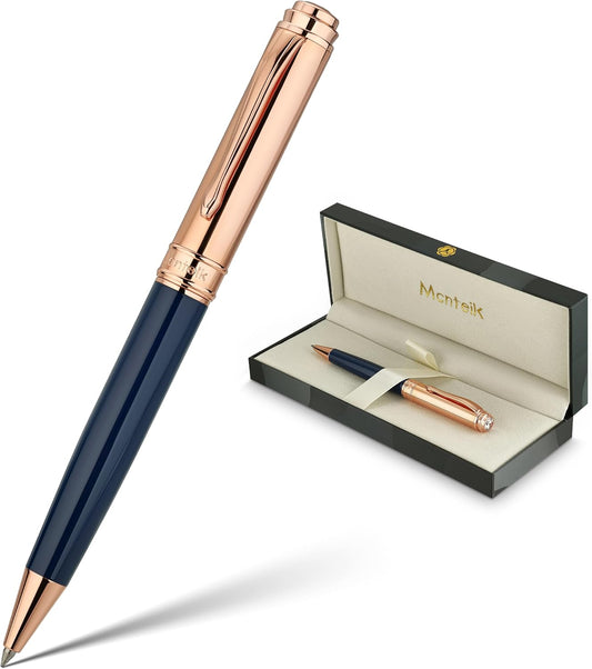 Luxury Gel Pen, Top Set With 8mm Brilliant Diamond,Stunning Blue Pen Body,Attractive Rose Real Gold Finish, Black Refill,Elegant Gift Pen For Women, Executive, Fancy, Spark, Nice Pens
