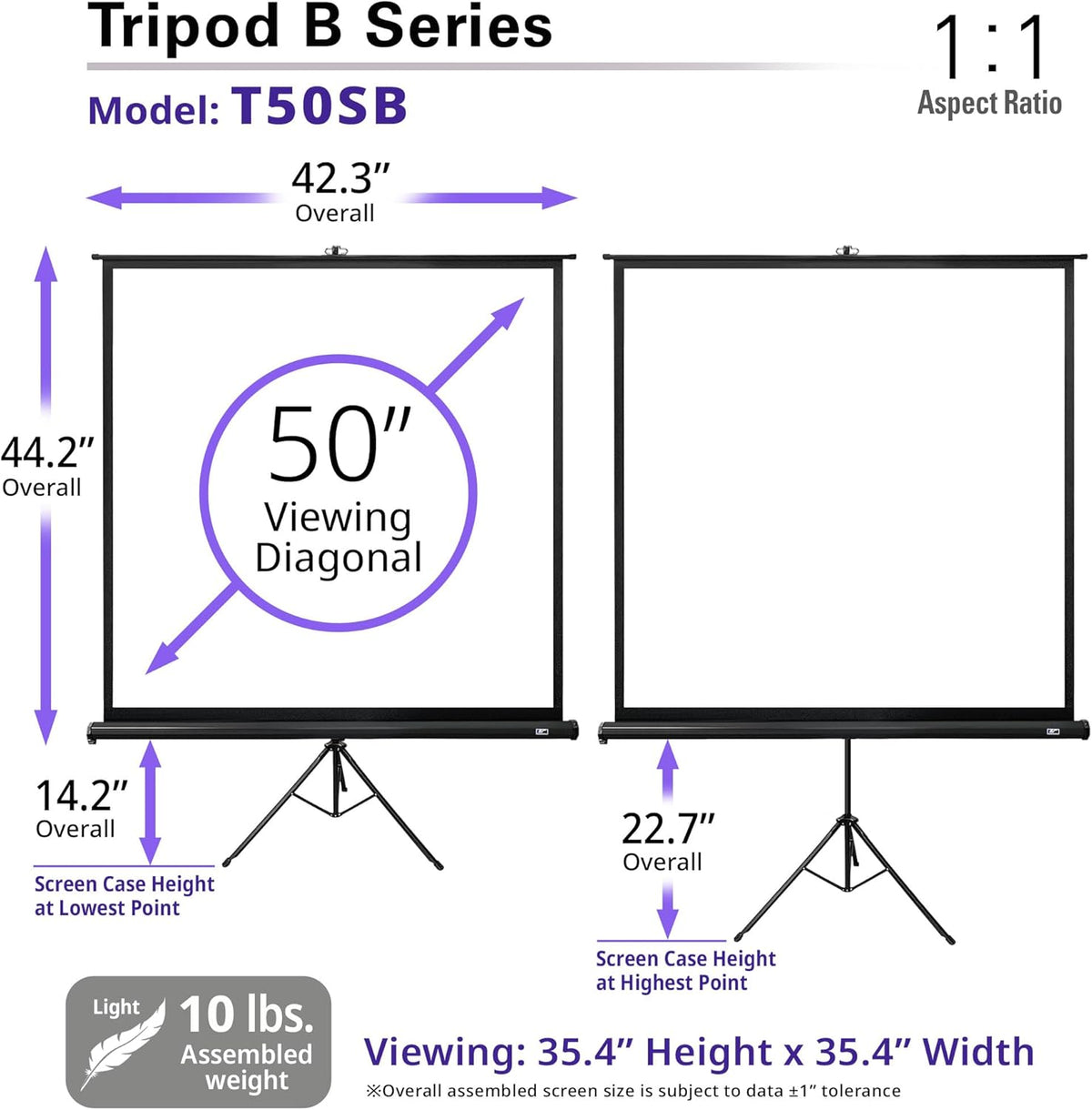 Elite Screens Tripod B, 50-INCH 1:1, Lightweight Pull Up Foldable Stand, Manual, Movie Home Theater Projector Screen, 4K / 8K Ultra HDR 3D Ready, US Based Company 2-YEAR WARRANTY, T50SB - Black