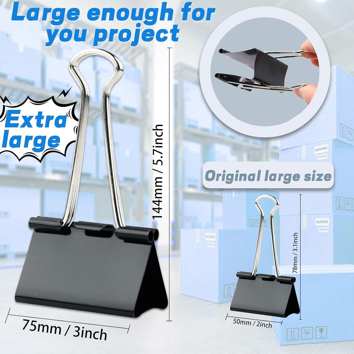 3 Inch Jumbo Binder Clips(12 Pack), Extra Large Binder Clips Heavy Duty Paper Clamps for Office and Home Supplies, Black