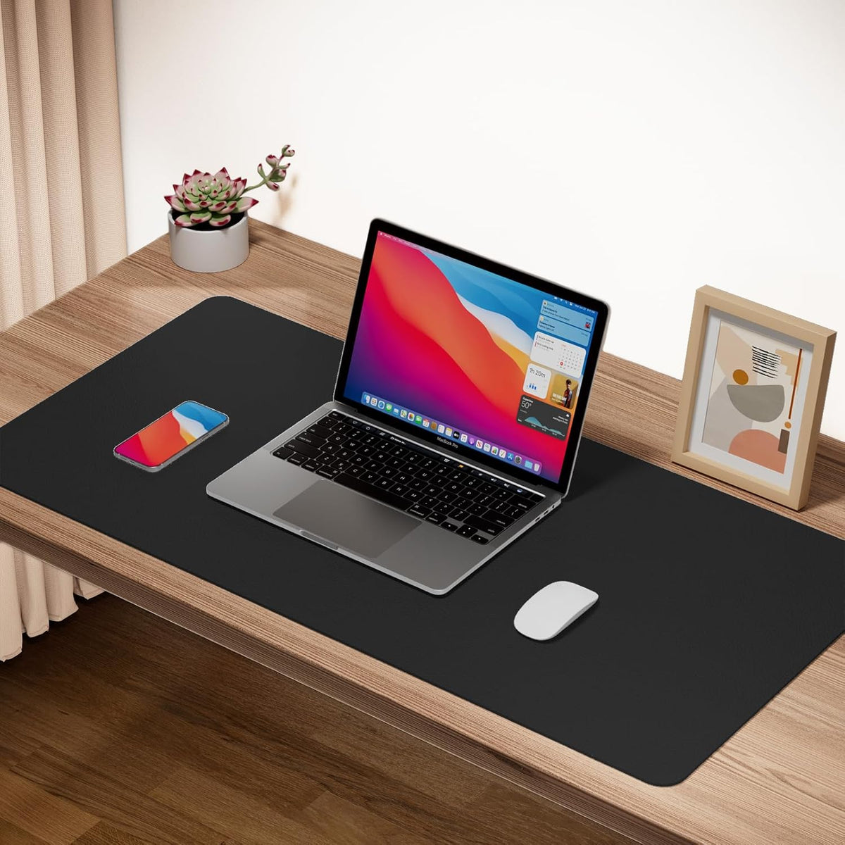 Boutilon Leather Desk Pad Protector,Non-Slip Mouse Pad,Laptop Desk Pad,Office Mouse Mat,Waterproof Leather Desk Blotter,Desk Writing Pad for Office and Home (L-Black,35"x 17")