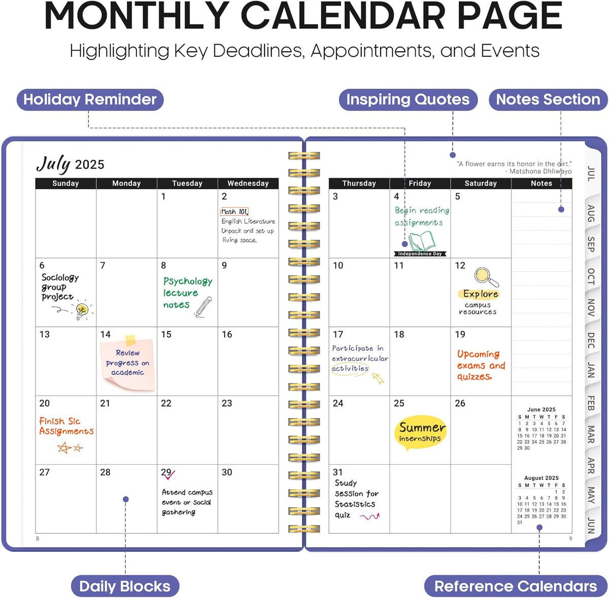 Planner 2025-2026, Academic Year Weekly and Monthly Calendar Planner, July 2025 - June 2026, Spiral Bound School Planning Tool, Perfect for Teacher, Student, Woman & Men - A5 (6.3" x 8.5"), Violet