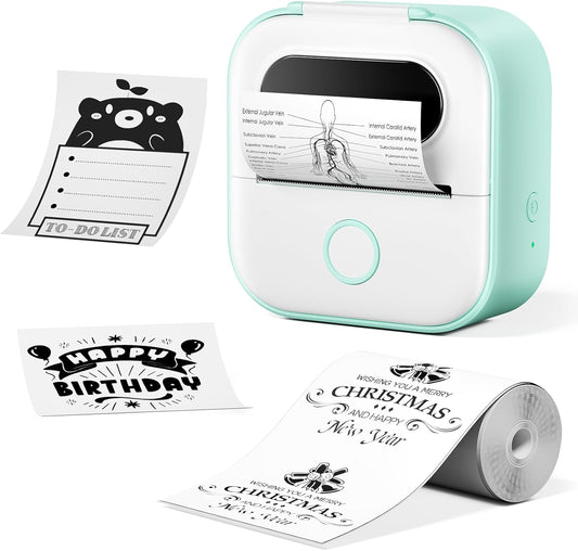 Sticker Printer Y02C, Portable Mini Sticker Maker Y02C, Mini Printer Sticker Machine with 1 Roll Paper, Bluetooth Thermal Portable Inkless Receipt Machine for Learning, Note, Photos, Journal