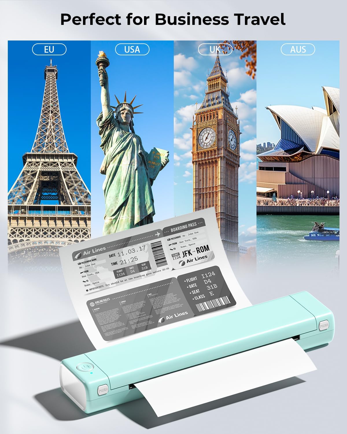 Phomemo Inkless Portable Printer for Travel - Wireless Thermal Printer Compatible with Phone & Laptop, Bluetooth Printers Supports 8.5" X 11" Letter Thermal Paper, Come with Carry Case