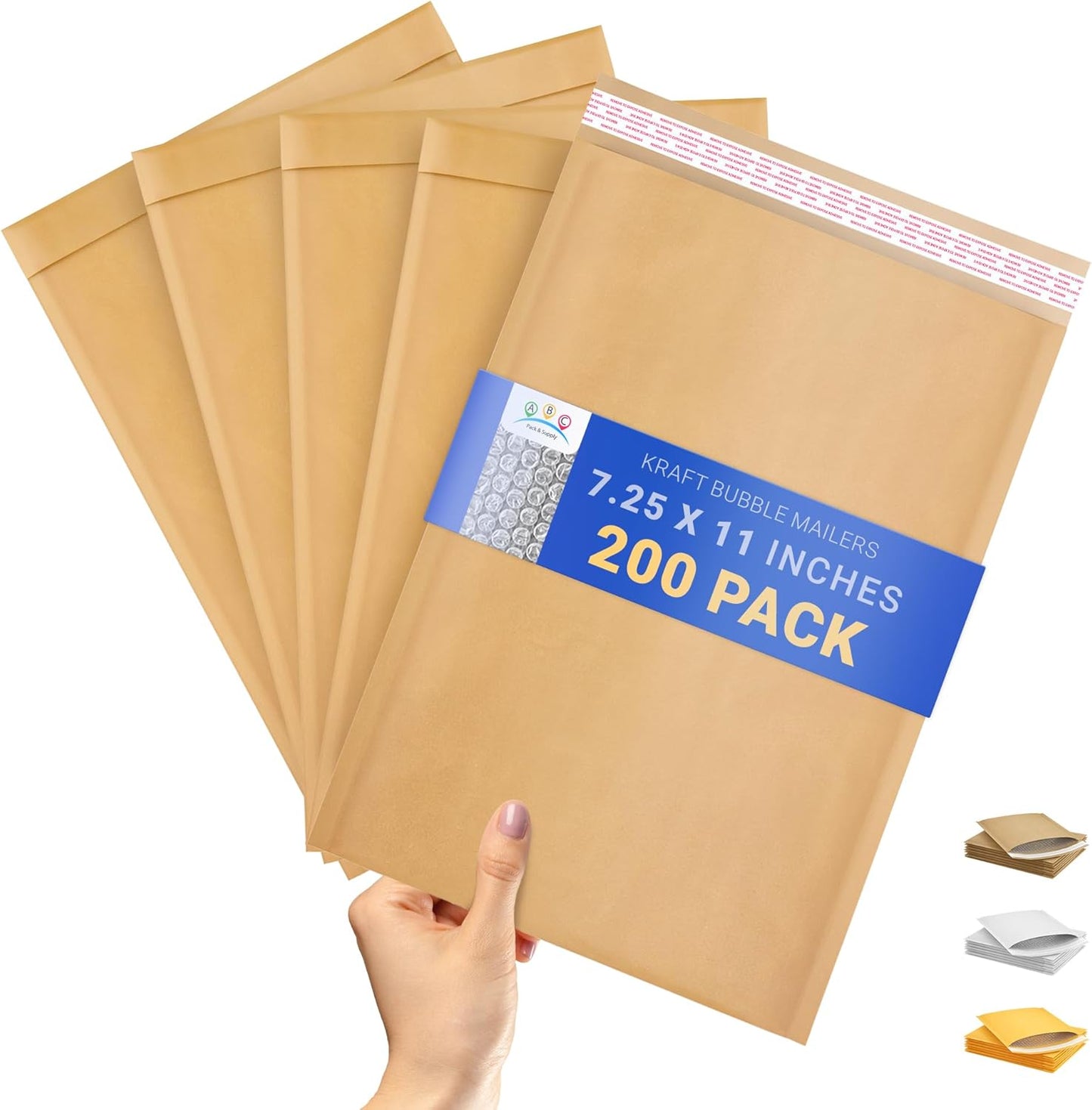 ABC PACK & SUPPLY Brown Kraft Bubble Mailer Envelopes, 7.25 x 11 Inches. 200 Pack Mail Padded Envelopes Self Seal. Kraft Bubble Mailers. Tear-Resistant Mailing Envelope Padded. Sturdy Paper Mailer
