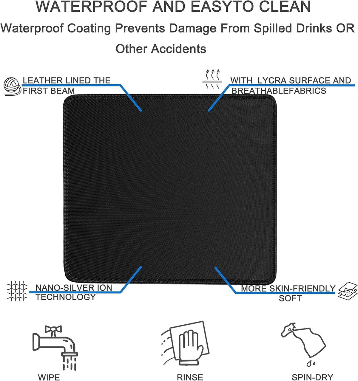 Mouse pad, Gaming Mouse pad Durable Stitched Edge, Premium-Textured Water Resist Mousepad, Non-Slip Rubber Base Mouse Pads for Computers, Laptop, Gaming, Home, Office, 11.8 x 9.9 in, Black