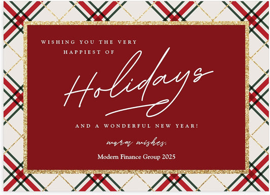 Let's Make Memories Personalized Business Christmas Cards with Envelopes - Premium Quality - 5x7-2025 Holiday Cards & White Envelopes - Rustic Tartan - 250 ct