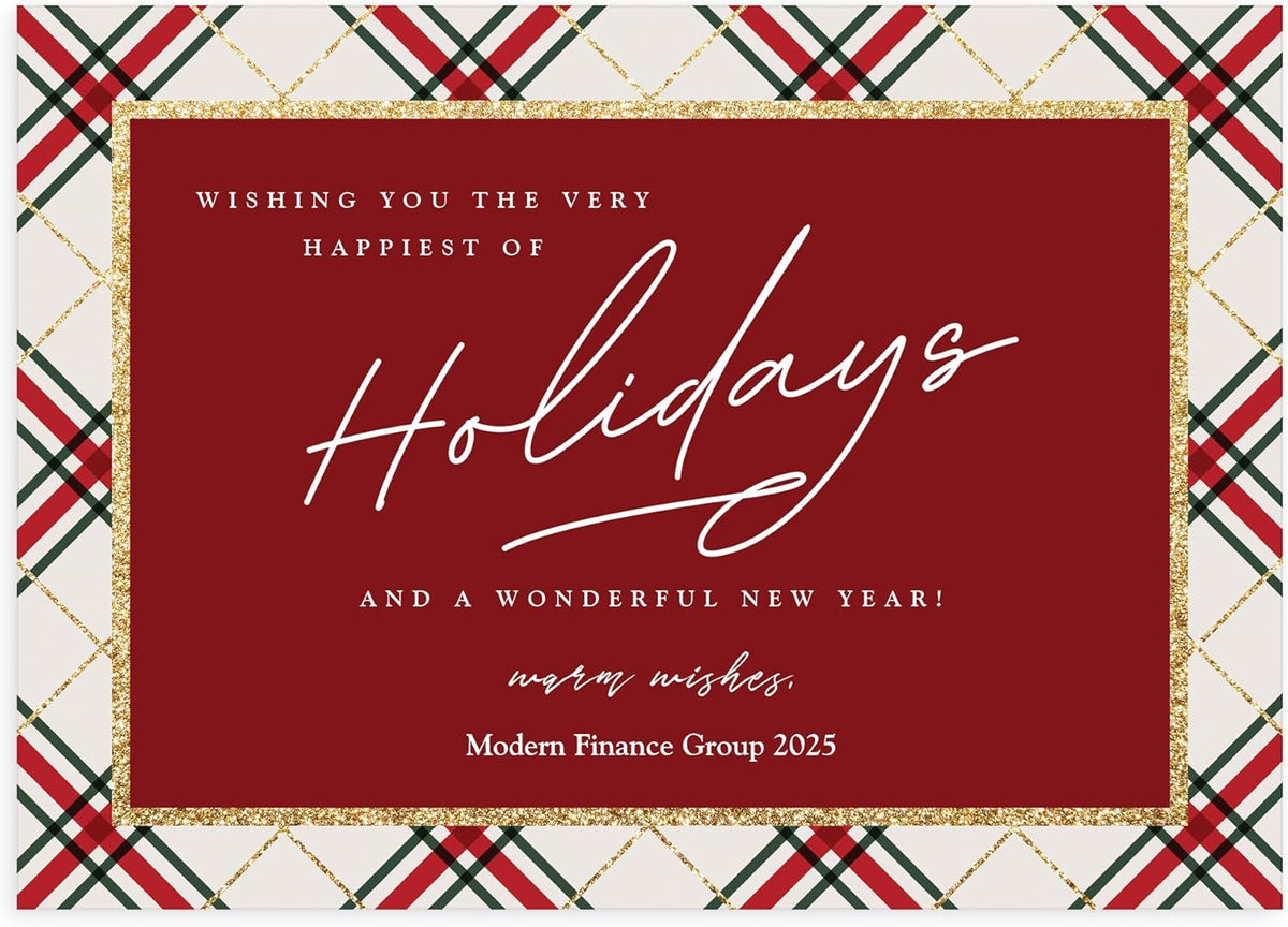 Let's Make Memories Personalized Business Christmas Cards with Envelopes - Premium Quality - 5x7-2025 Holiday Cards & White Envelopes - Rustic Tartan - 75 ct