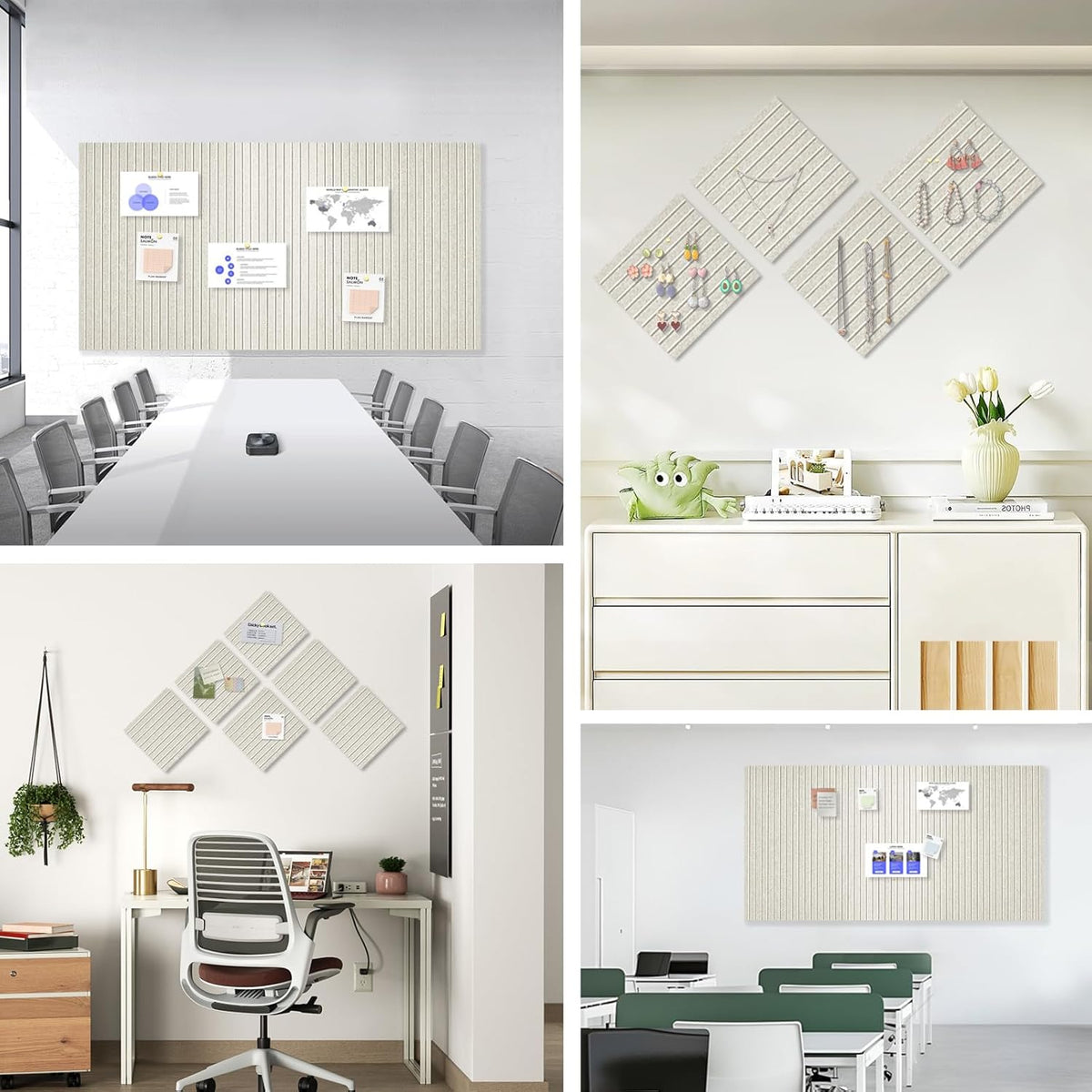 Large Cork Board for Office, 8 Pack Felt Wall Tiles with Slat Wall Paneling, Felt Bulletin Board Pin Board Cork Boards for Walls - Oatmeal