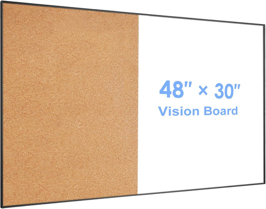 ARCOBIS Cork Board White Board Combo, Bulletin Board-Black Frame, Magnetic Dry Erase Board & Corkboard for Wall, Vision Board for Home, Office, School (Black, 48 x 30)