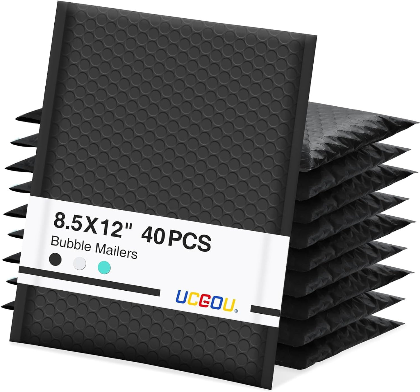 UCGOU Bubble Mailers 8.5x12 Inch 40 Pack Usable Size 8.5x11 Inch Black Padded Envelopes Medium Waterproof Packaging Bags for Shipping Self Seal Strong Adhesive Envelopes for Jewelry Makeup Supplies