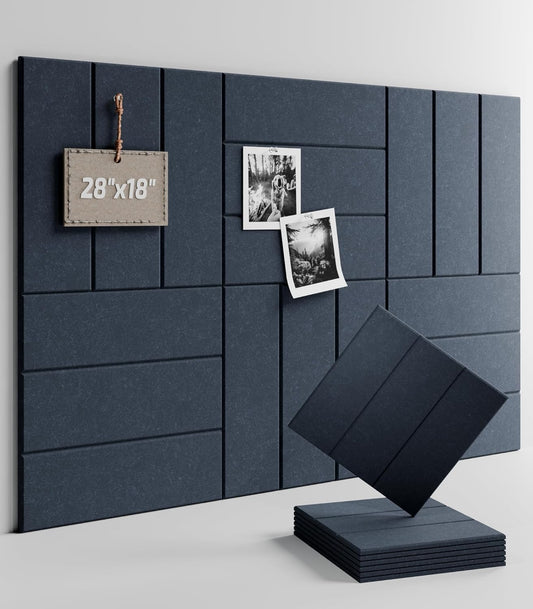 Felt Bulletin Board Tiles -28"x18" with 40 Adhesive Tabs, Cork Board Alternative for Office Decor, Push Pin Board Wall Organizer 6-Pack(Deep Charcoal Blue)