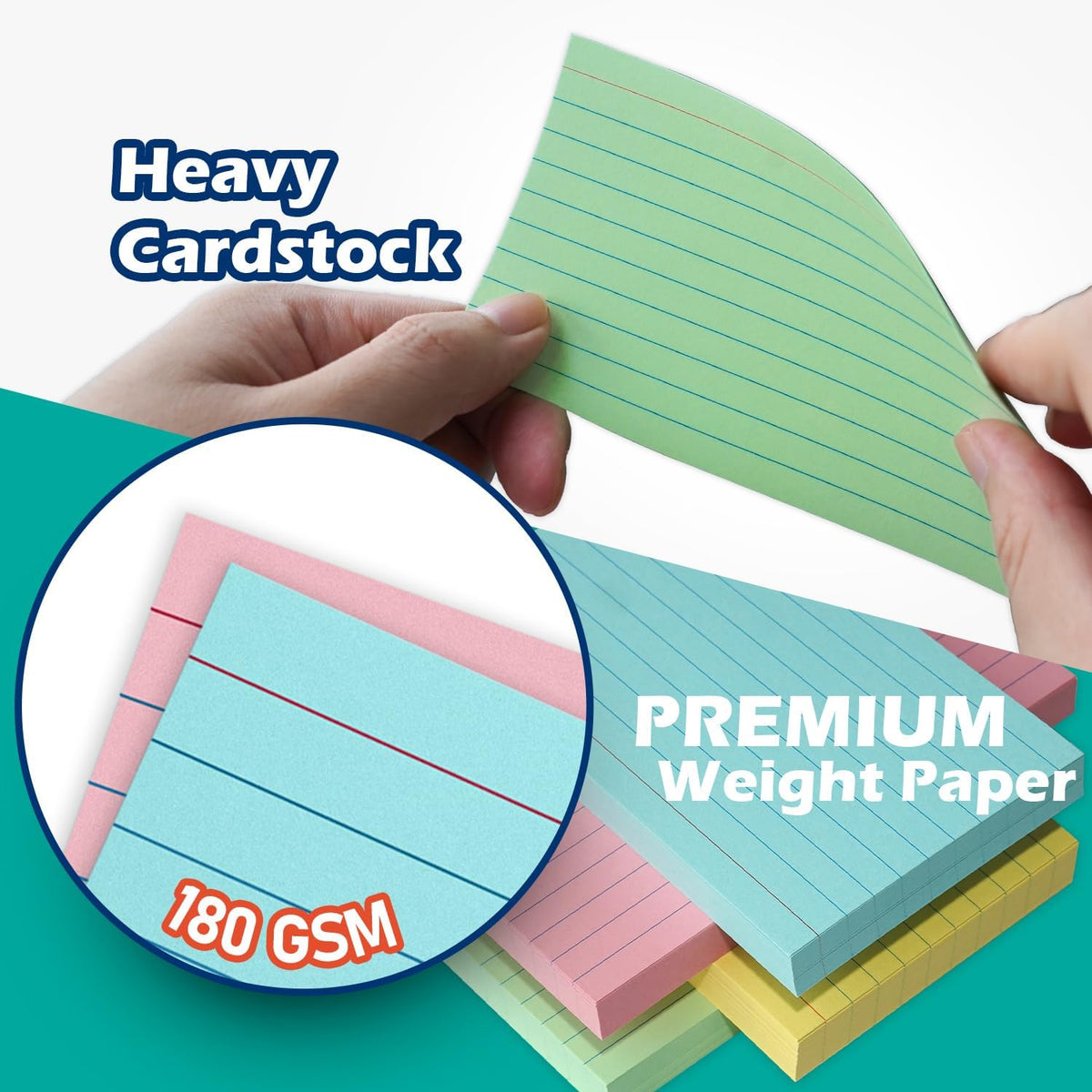 Pink Lined Index Cards 3x5 Ruled Note Cards 200 Count, 180 GSM Heavy Weight