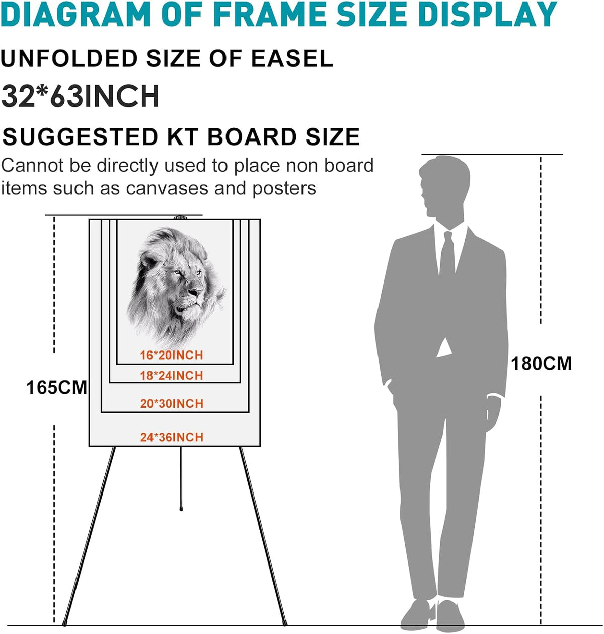 ESRICH 63" Display Easel Stand for Wedding Sign, Portable Foldable Metal Easel, Lightweight Metal Easels for Signs Wedding Logos,Arts, Painting,Adjustable Floor Easels with Storage Bag (24Pack)