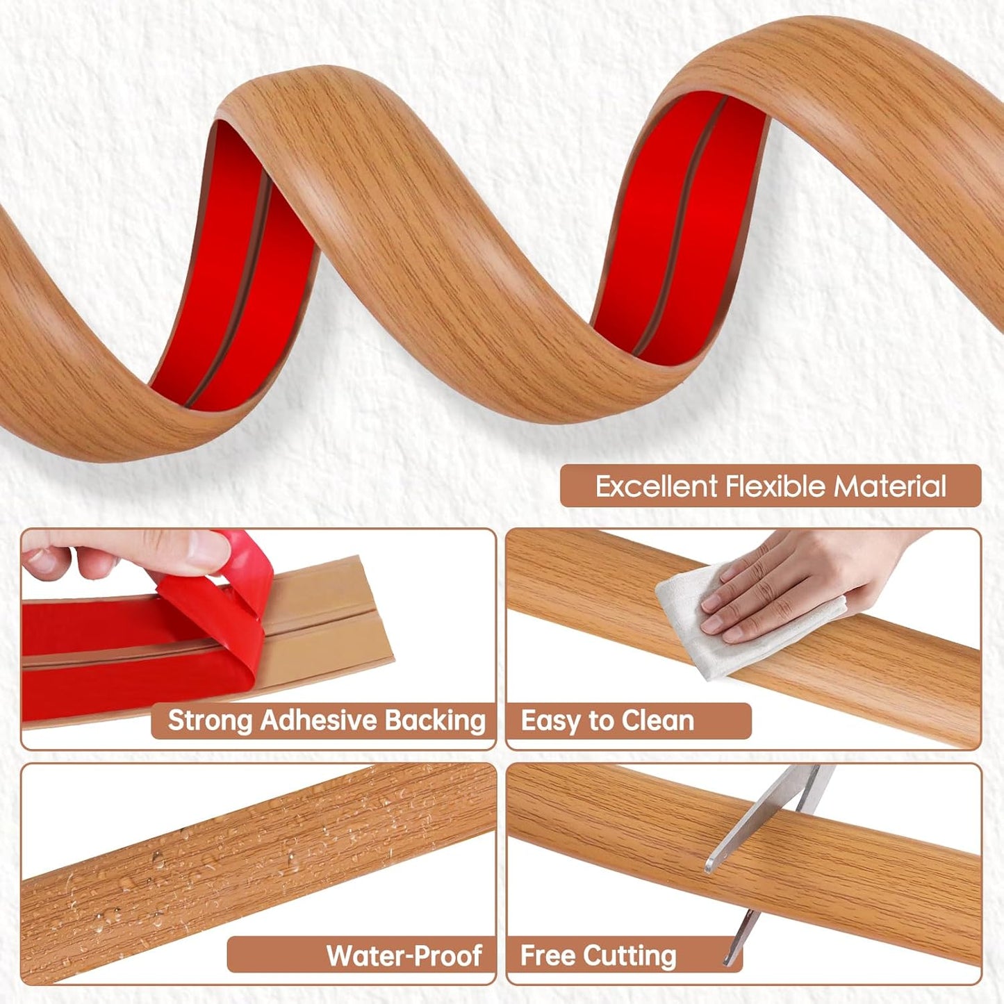 Floor Cord Cover for Wires on Floor Self Adhesive Cord Hider Floor Cable Management Wire Covers for Cords Protector Prevent Cable Trips Cord Cavity W 0.51" x H 0.31", Brown Wood, 10Ft