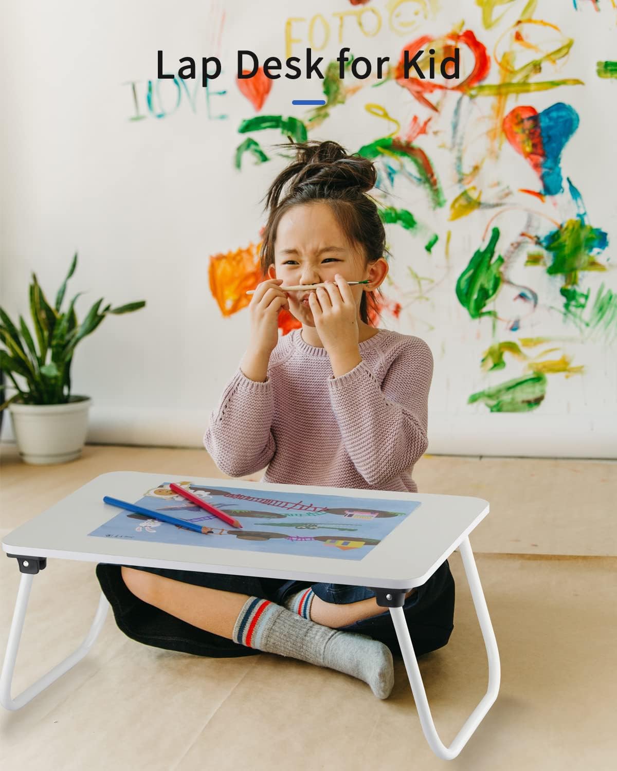 Folding Lap Desk, Ruxury Laptop Stand Bed Desk Table Tray, Breakfast Serving Tray, Portable & Lightweight Mini Table for Sofa Couch Floor - White