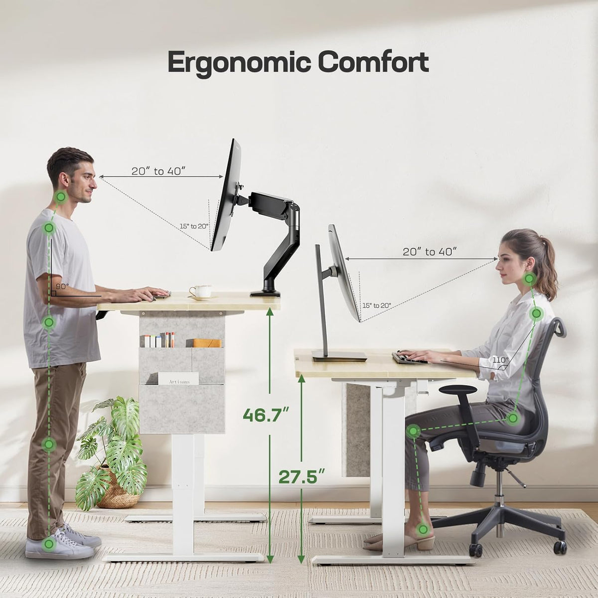 Marsail Electric Standing Desk Adjustable Height Home Office Desks 55"x28" with Storage Bag,Sit Stand up Desks for Study,Writing,Work Computer 4 Memory Preset with Headphone Hook