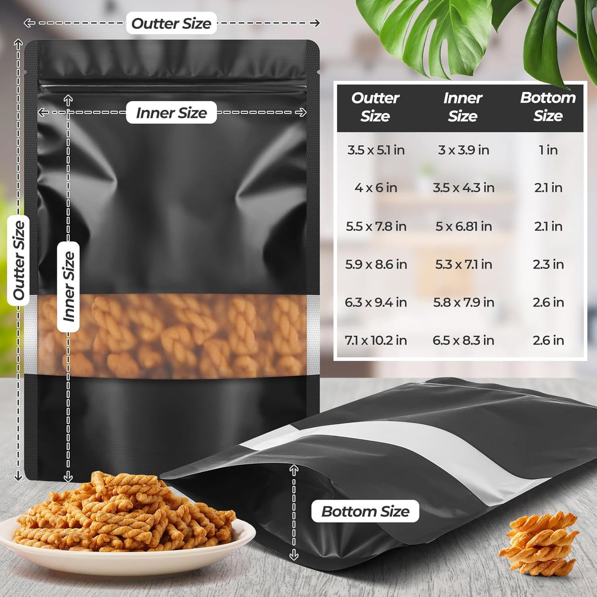 Funfery 100 Pcs Smell Proof Packaging Bags,Mylar Clear Bags for Food Storage,Sealable Bag for Packaging,Stand Up Pouches with Window,ReSealable Bag for Small Business,Cookies,Candy(Black,4.7x7.9in)