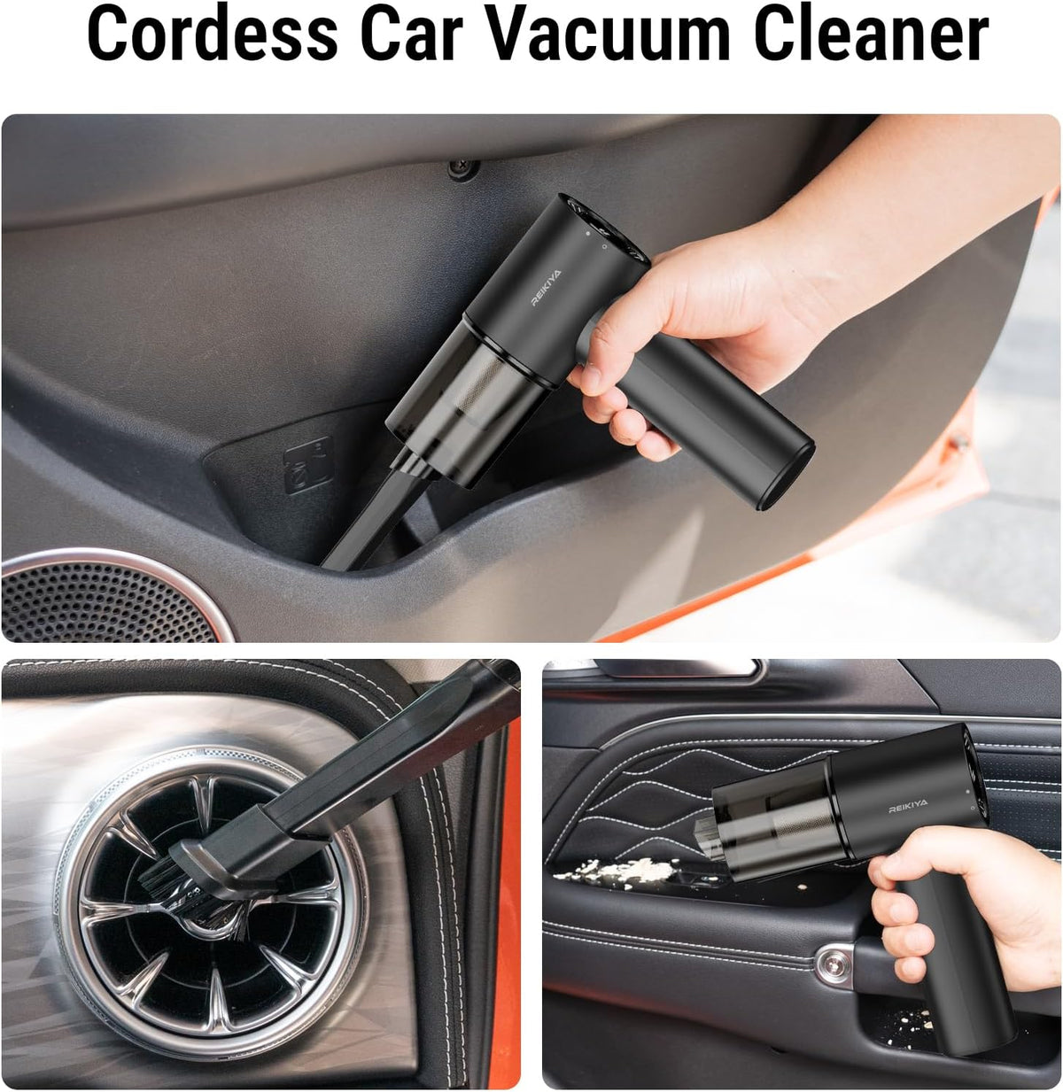 REIKIYA Car Vacuum Cleaner Portable Cordless 14000PA Compressed Air Duster 150000RPM Blower for Keyboard Computer Cleaning with LED Light& 7800mAh Battery, Inflator Pump for Balls Inflatable Mattress