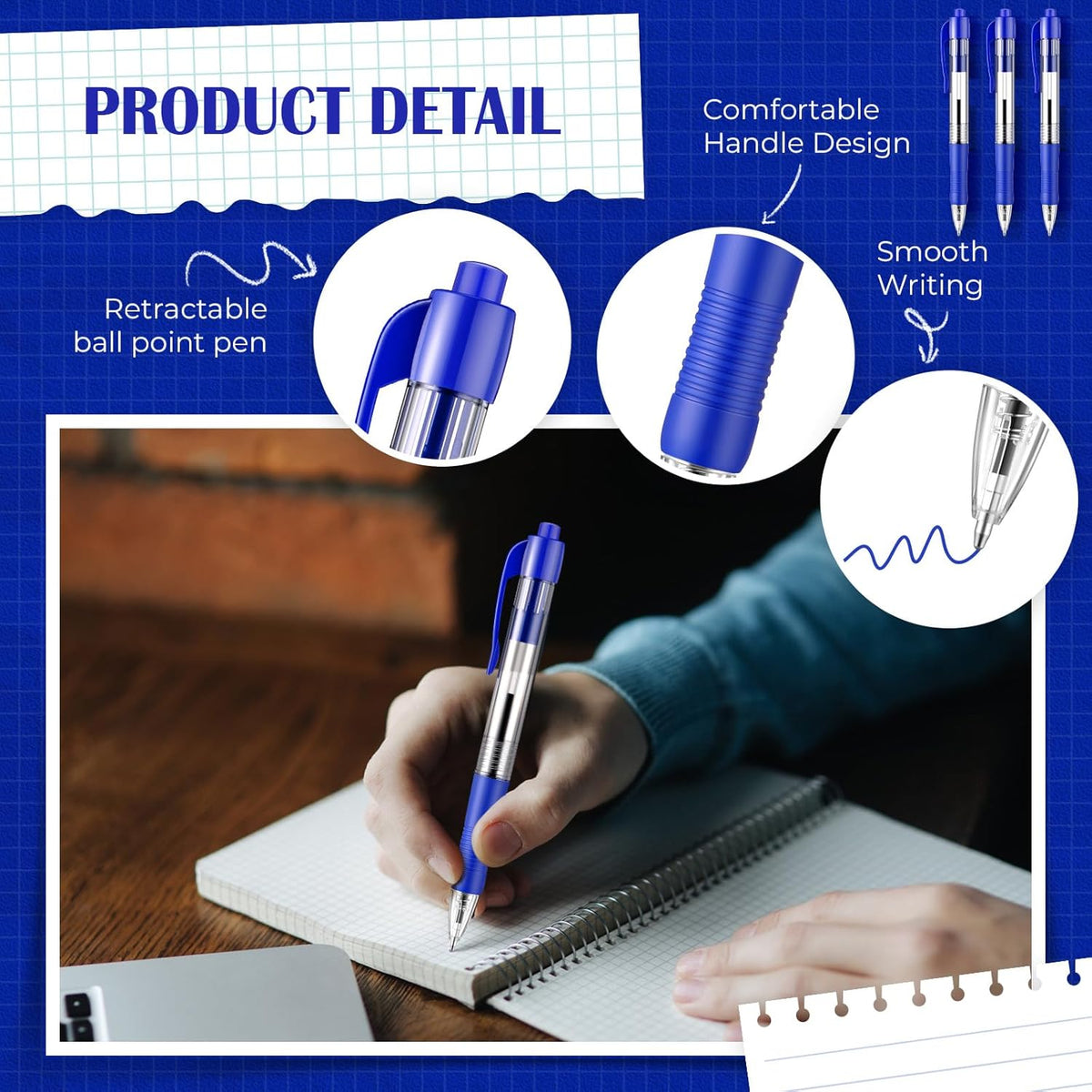 Fulmoon 100 Pcs Gel Ink Pens Retractable Ballpoint Medium Point 1.0 mm Ballpoint Smooth Writing Click Pens for Journal Writing Office Home(Blue Ink)