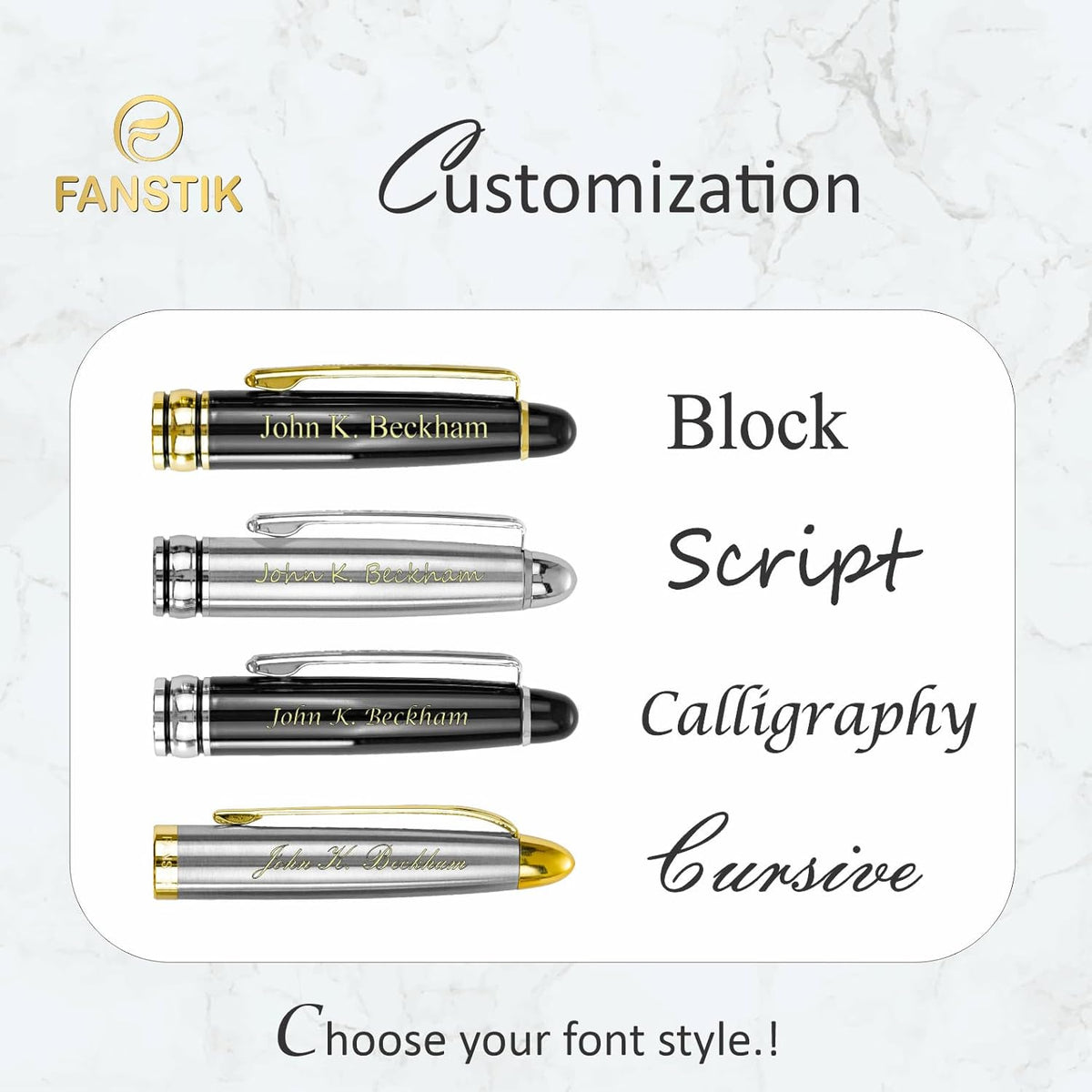 Customized BallPoint pen with name (MADE IN USA), stainless steel, black and silver, luxury engraved pen personalized for men and for women. (BallPoint Black-Silver)