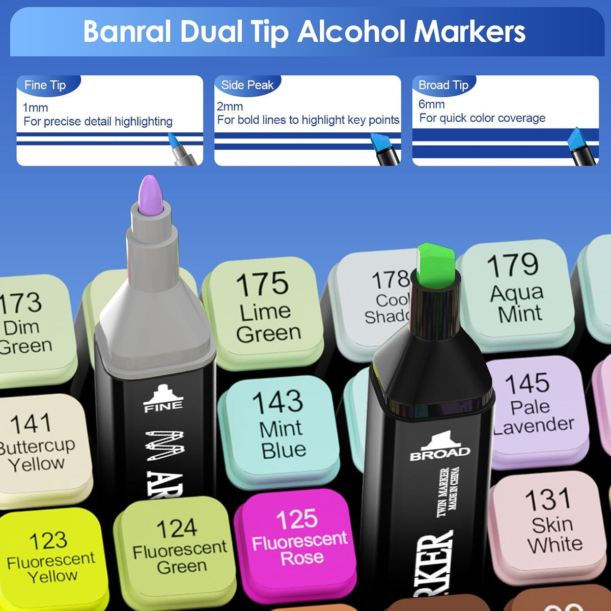 Banral 130 Colors Alcohol Markers Set, Dual Tip Alcohol Based Art Marker for Artists Kids Adult Coloring, Permanent Illustration Sketch Pens for Drawing