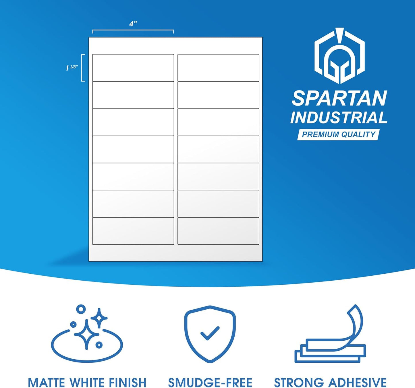4" X 1 1/3" Matte White Printable Labels Compatible with Inkjet and Laser Printers - 250 Sheets, 3500 Total Paper Stickers for Addresses, Mailing, and Barcodes - Spartan Industrial