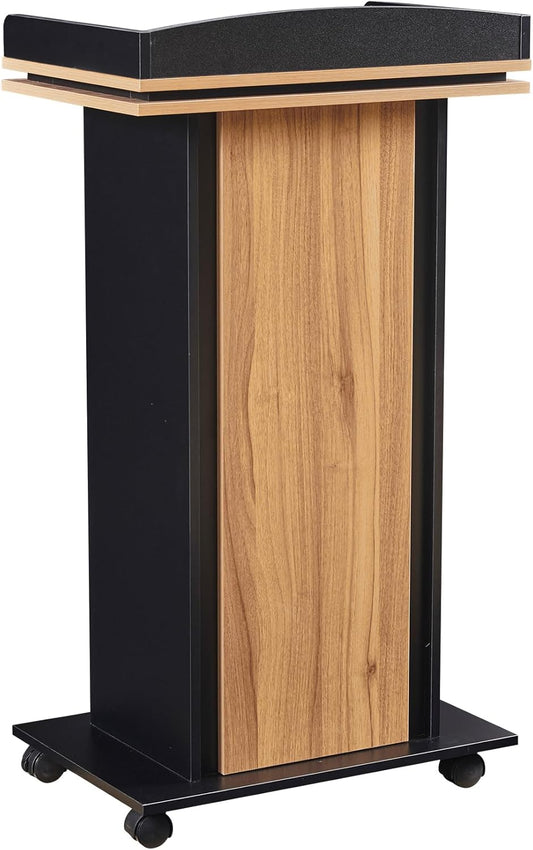 Podium Stand,Wood Podium with Wheels,Lectern with Storage,Mic Stand Space,15MM Particle Board,Wooden Pulpit for Restaurants,Churches,Seminars and Schools