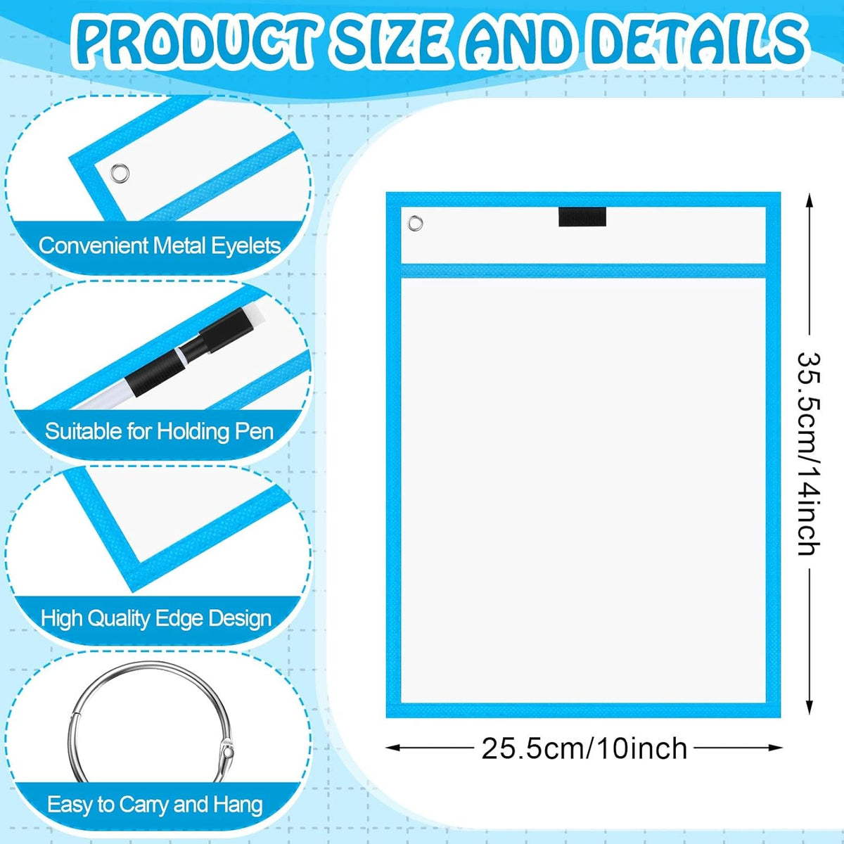 Teling 150 Pcs Dry Erase Pockets Bulk Reusable Job Ticket Holders Clear Plastic Sleeve Protector Work Order Sleeve Shop Ticket Holder for Welcome Teacher Back Office Supplies(10 x 14'',Multicolor)