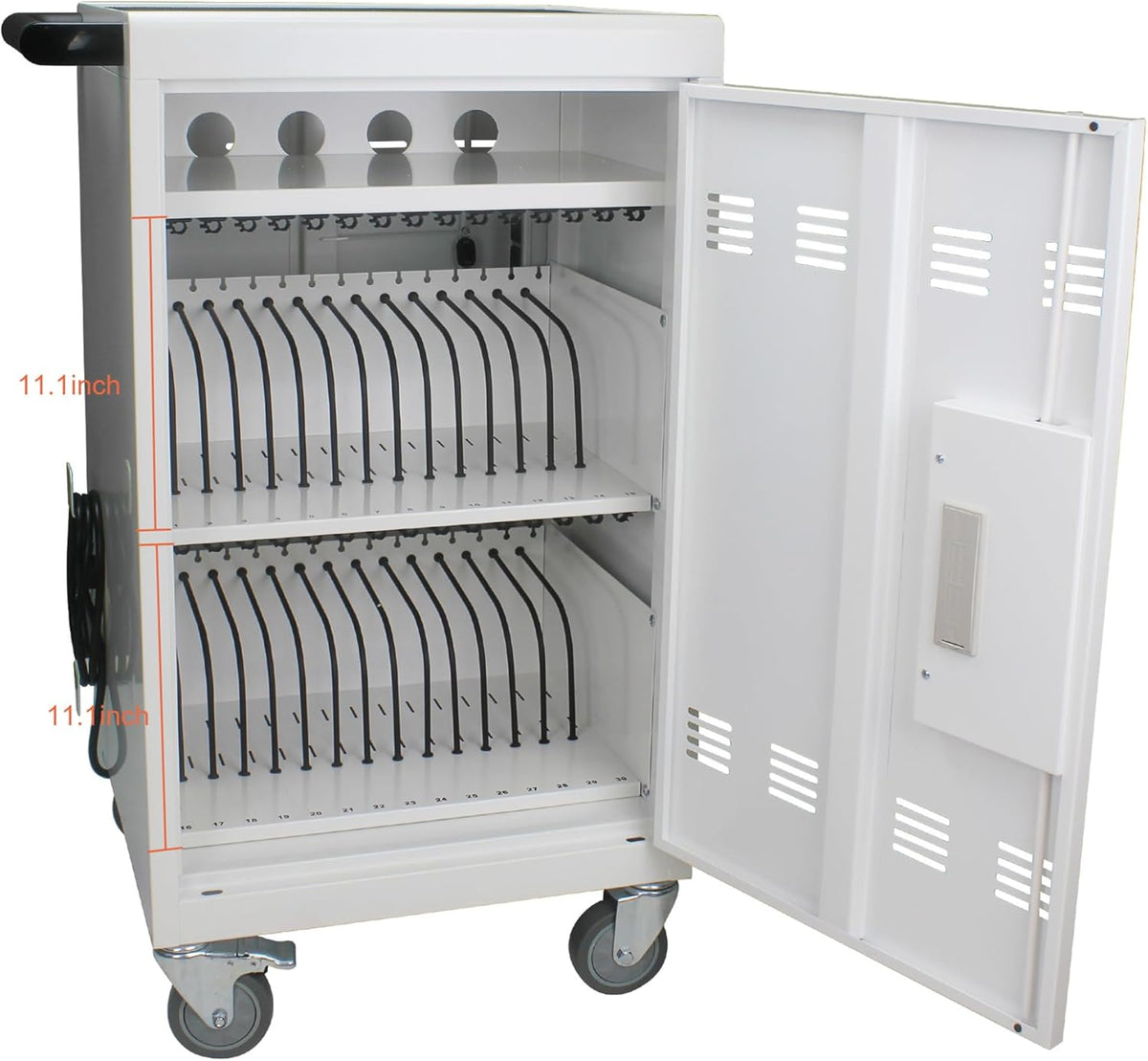 30 Devices Mobile Charging Cart and Cabinet, Laptop Storage Cart, Combination Locks for Front Doors, Easy Cables Manage, Up to 16.3" Screen for Tablets and Chromebooks, White