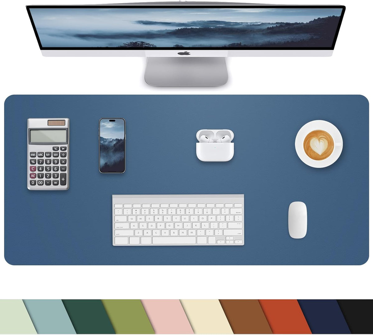 Leather Desk Protector, Non-Slip PU Laptop Mat, Waterproof Writing Pad for Office/Home (31.5"x15.7", Grey Blue)