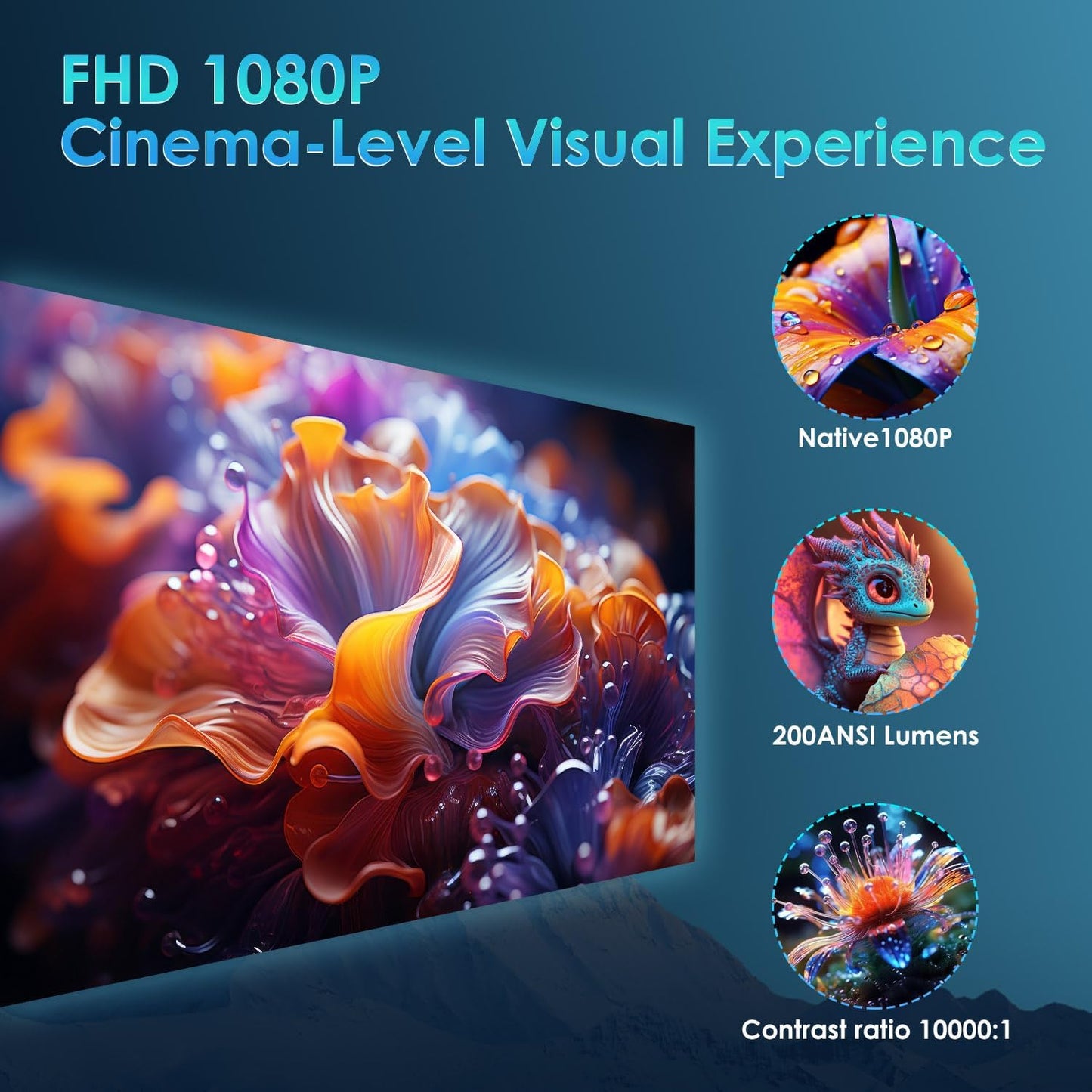 [ Auto Focus / Short Throw ] Smart Projector with Built in Apps, 5G Wifi and Bluetooth 5.4, 1080P Native Projectors 4K Outdoor Movies Projector, Mini Portable Proyector HY260Max