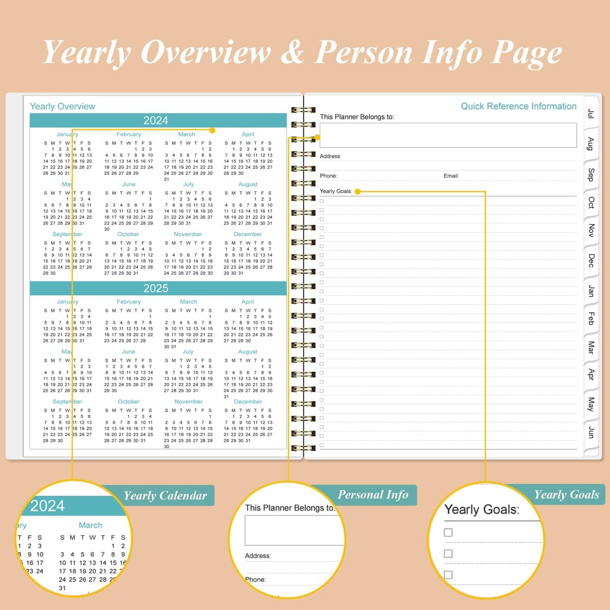 2025-2026 Monthly Planner - 18 Monthly Calendar, July 2025 - December 2026, Two Pages Per Month, 9" x11" Planner with Tabs, Inner Pocket, Rose Leaf