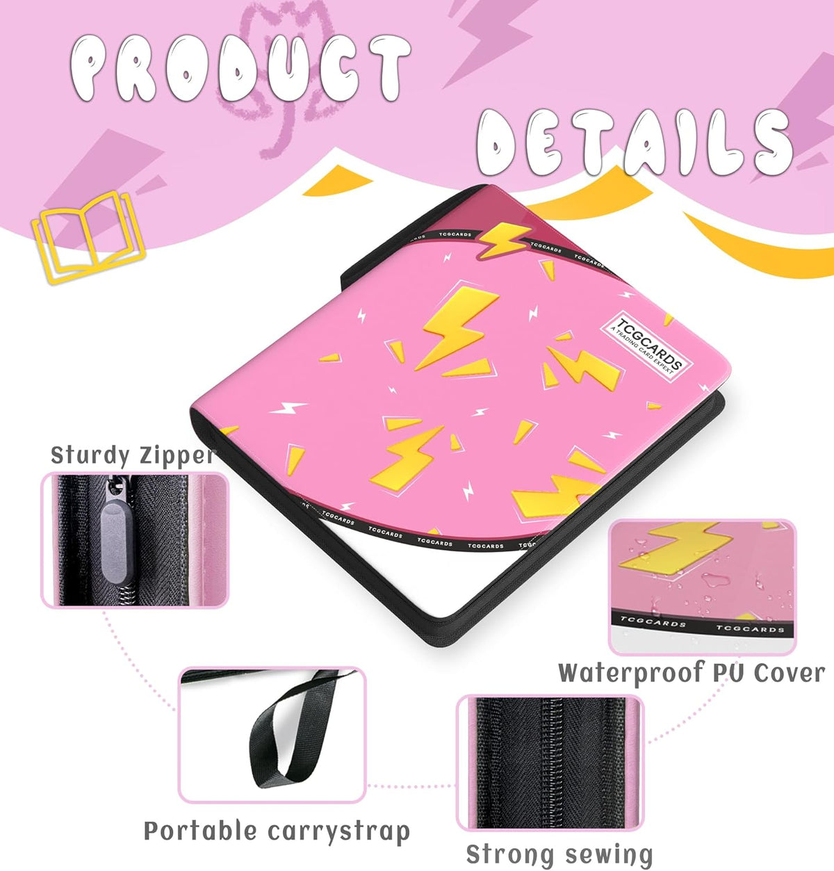 Trading Card Binder 9 Pocket，Card Binder 900 Pockets Card Book Holder Cards with 50 Removable Sleeves，3-Ring Zip Design MTG/TCG/Sport Collectible Trading Card Albums Gifts for Boys and Girls (Pink)