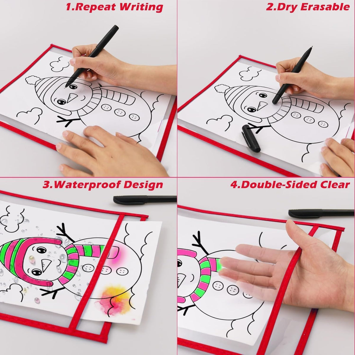 60 Packs Dry-Erase Pockets Bulk Oversized Reusable Dry Erase Pocket Sleeves with 4 Rings, 12 Assorted Colors 10x14 Ticket Holders, Clear Plastic Sheet Protectors, Teacher School Classroom Supplies