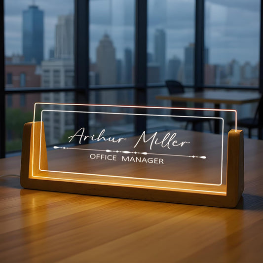 Custom Name Plate for Desk with Light Up Acrylic & Wooden Base - Personalized Office Sign for Teacher, Boss, Coworker - Employee Appreciation Gift for Educators Professionals