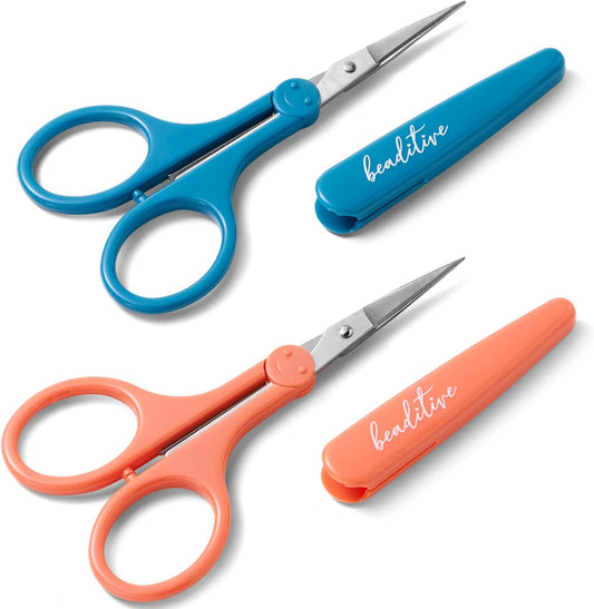 Beaditive High Precision Detail Scissors Set (2-Pc) Sharp, Fine Tips | Paper Cutting, Scrapbooking, Sewing, Crafting | Stainless Steel | Protective Cover (Mid Century)