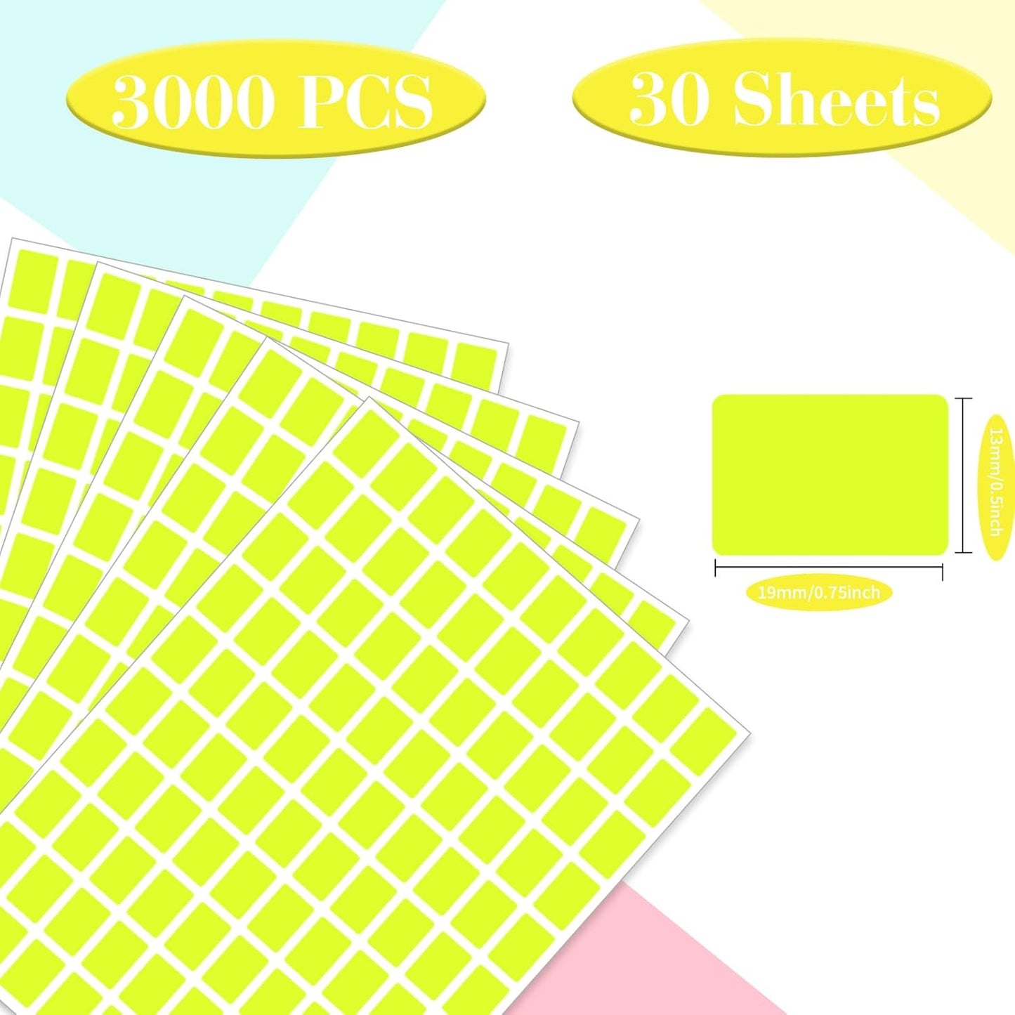 Starboling Color Coding Labels,3000 PCS 1/2" x 3/4" Fluorescent Yellow Rectangular Label,for Garage Sale,Price Tags,File Folder Tabs